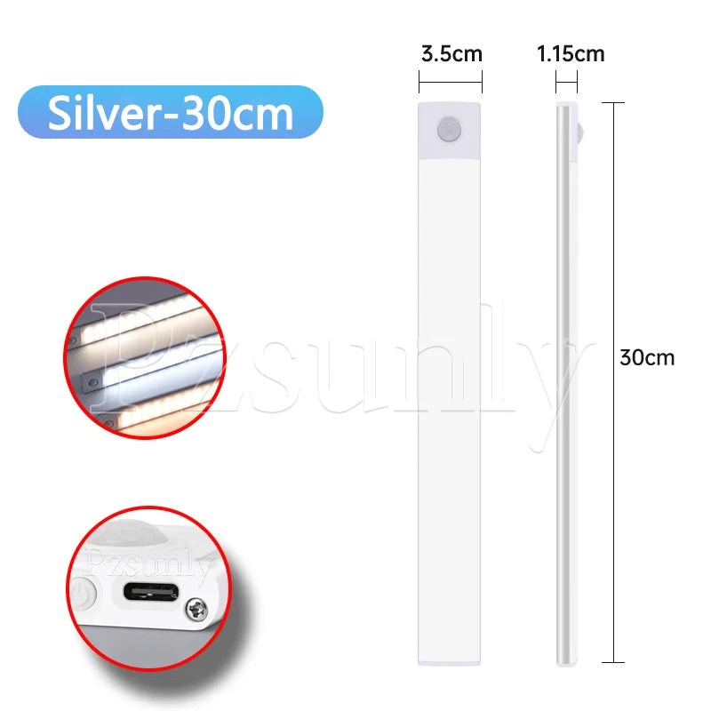 Ultra-Thin LED Under Cabinet Light - USB Rechargeable Motion Sensor Closet & Wardrobe Lighting