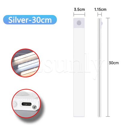 Ultra-Thin LED Under Cabinet Light - USB Rechargeable Motion Sensor Closet & Wardrobe Lighting