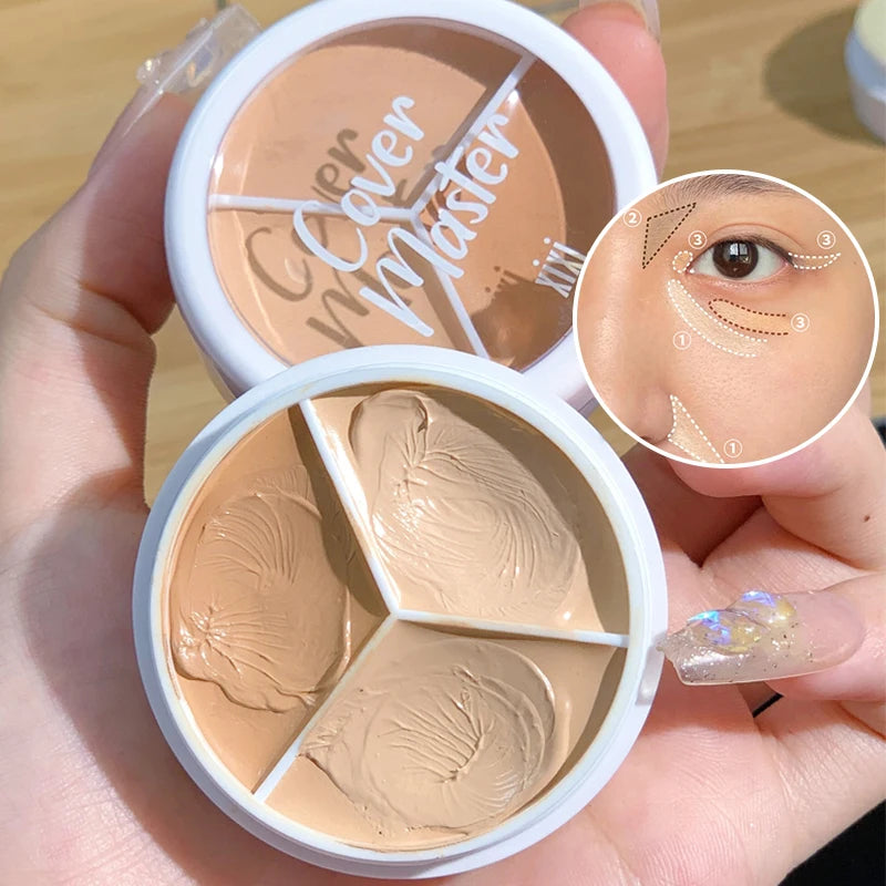 3-Color Cream Concealer Palette for Flawless Skin & Dark Circles