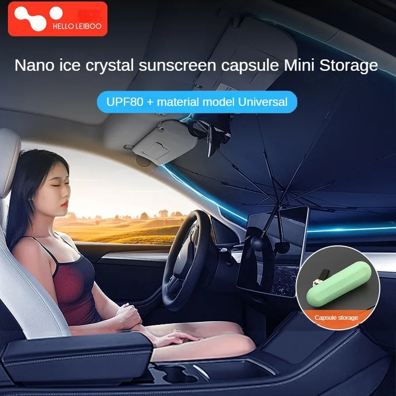 Universal Car Windshield Sunshade Umbrella - UPF 80+ UV Block - 2