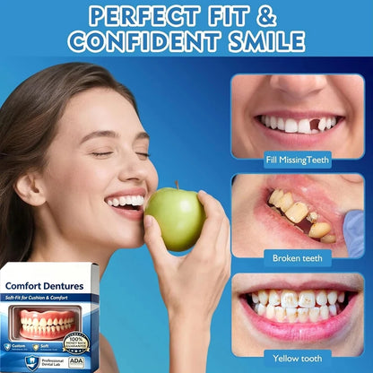 Natural Silicone Dentures Set - Instant Comfort Fit Upper & Lower Teeth