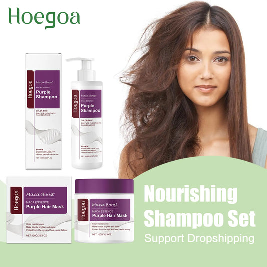 Purple Toning Hair Mask & Shampoo Set for Blonde Hair Repair & Color Protection
