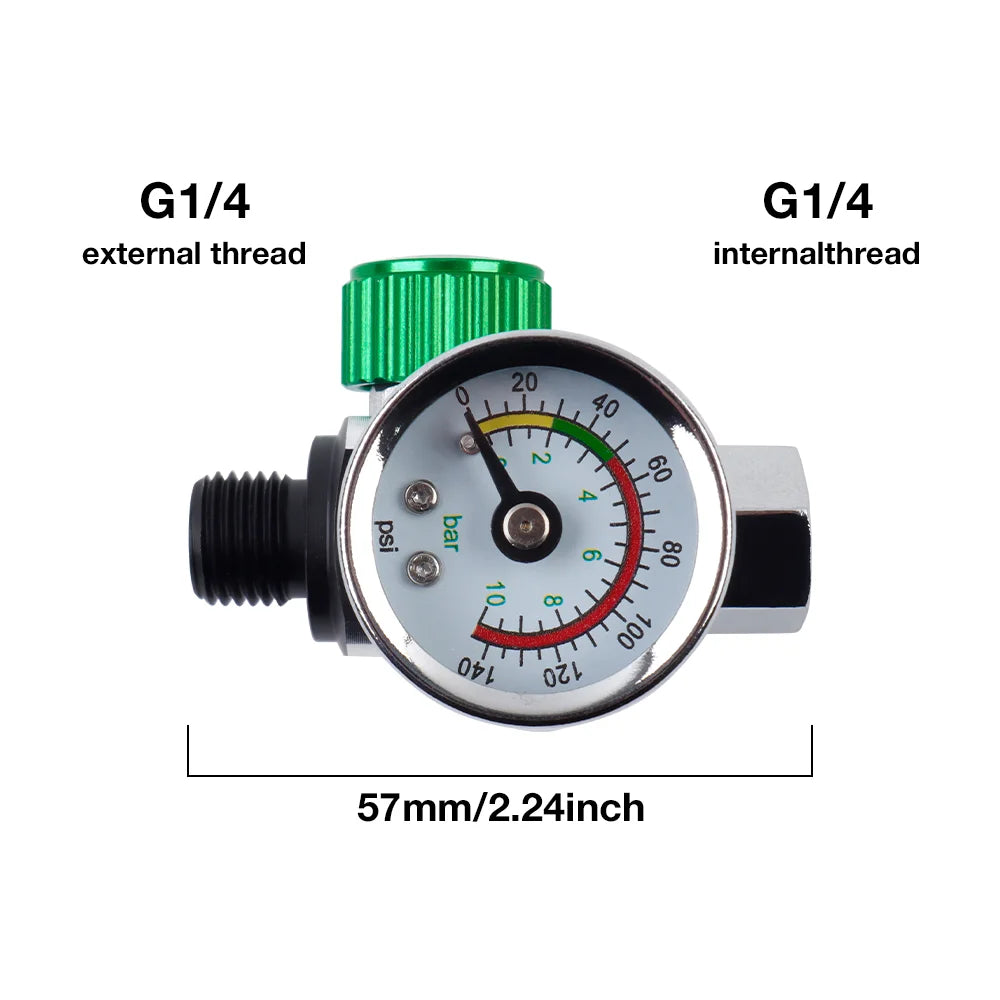 G1/4 Thread Paint Spray Gun Air Pressure Regulator Valve with 140 PSI Gauge - 3