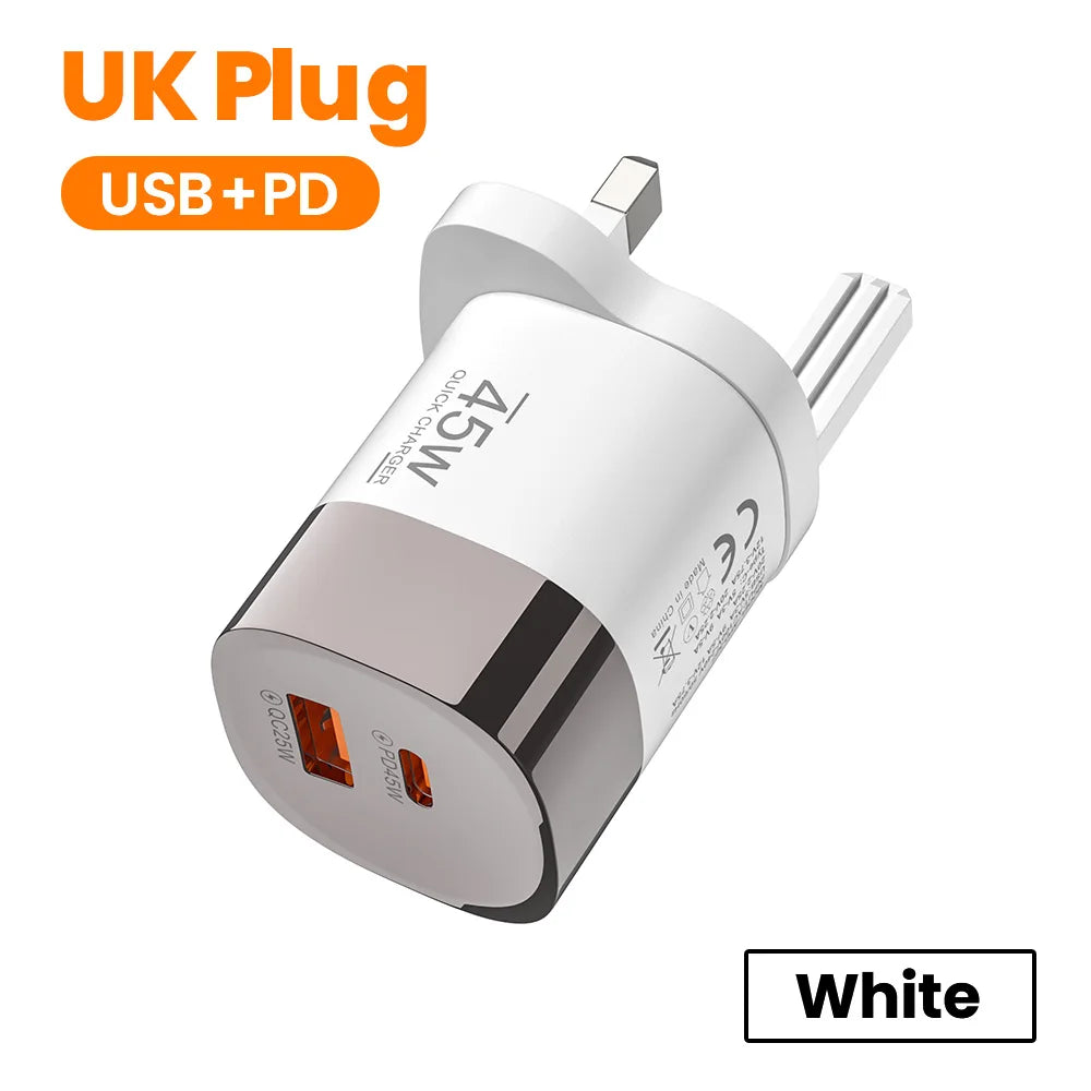 45W Dual Port USB-C & USB-A Fast Wall Charger for iPhone, Samsung, Huawei - 19