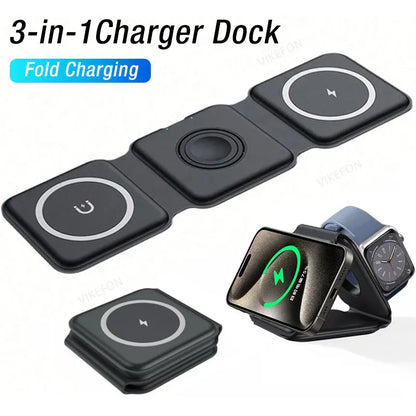 3-in-1 Foldable Magnetic Wireless Charging Station for iPhone & Apple Watch