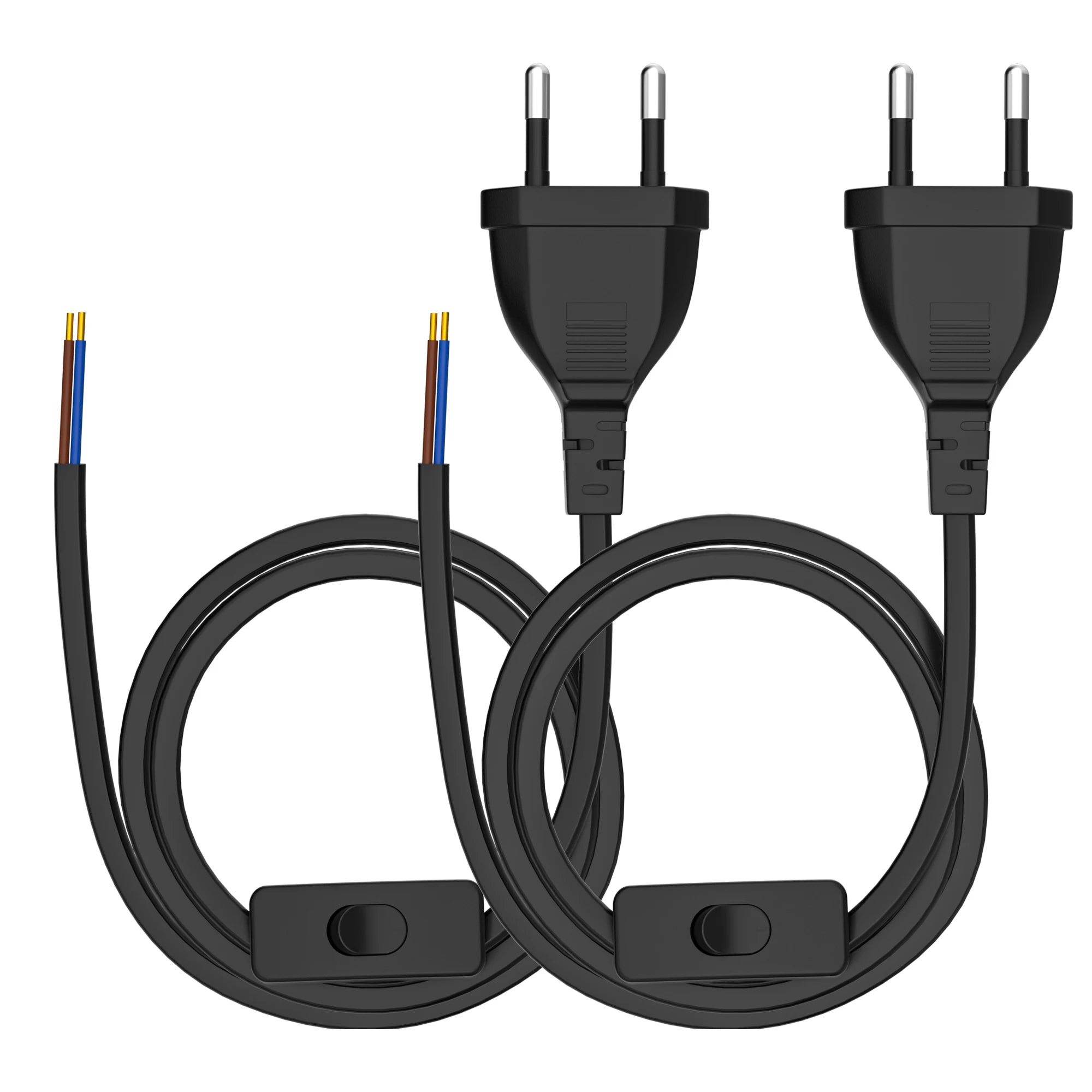 European Standard Power Cord with Switch - 2-Pin DIY Extension Cable - 1