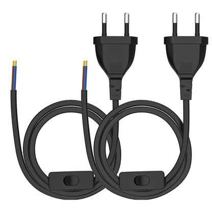 European Standard Power Cord with Switch - 2-Pin DIY Extension Cable