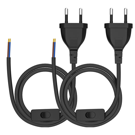 European Standard Power Cord with Switch - 2-Pin DIY Extension Cable