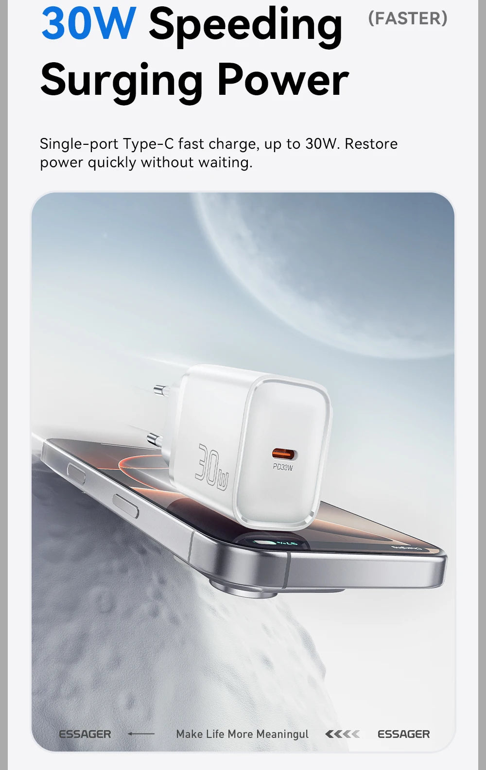 Mini 30W USB-C Fast Charger - PD & QC 3.0 Power Adapter for iPhone & Android - 10