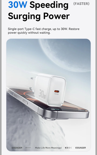 Mini 30W USB-C Fast Charger - PD & QC 3.0 Power Adapter for iPhone & Android