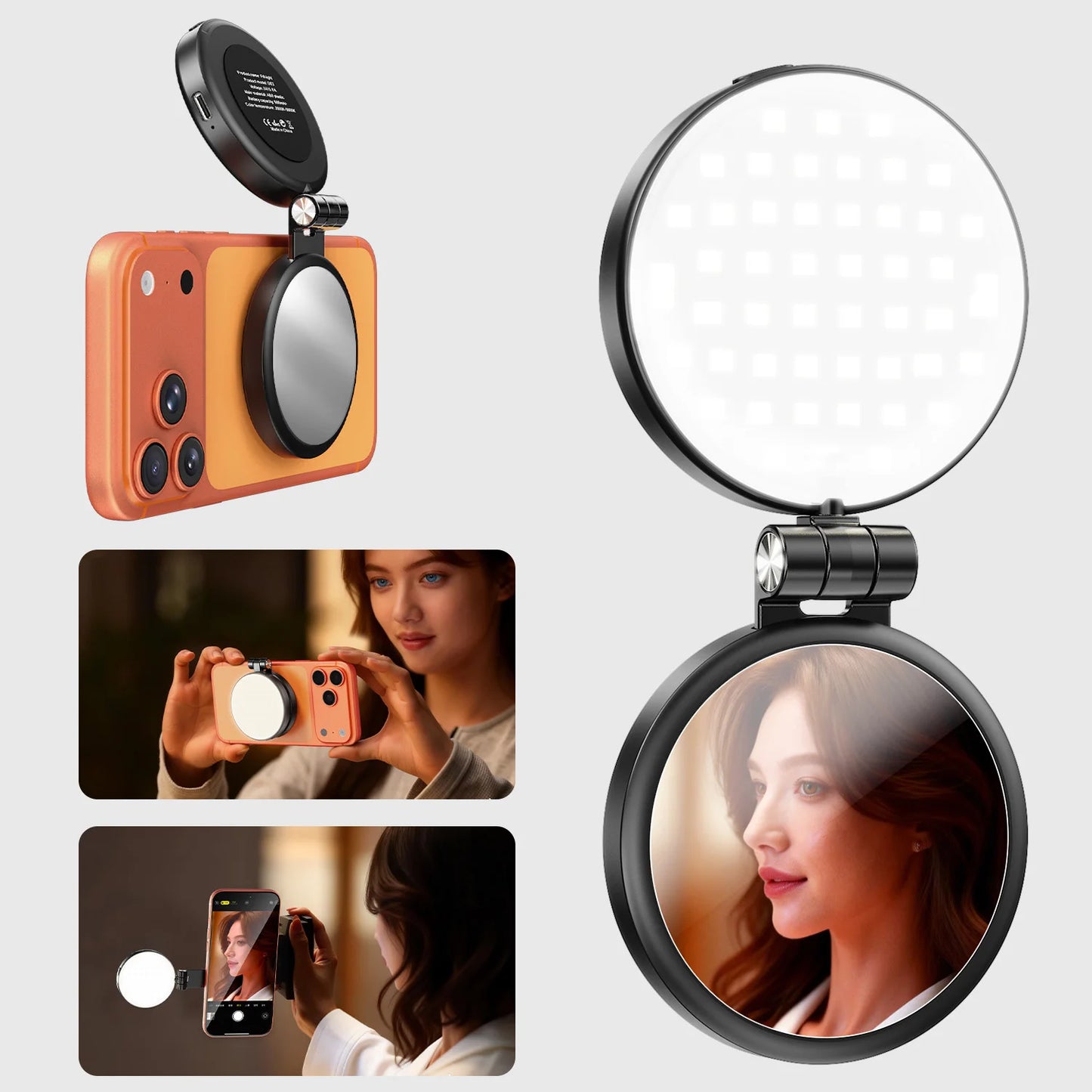 Magnetic 3-in-1 Selfie Ring Light with Phone Stand & Makeup Mirror