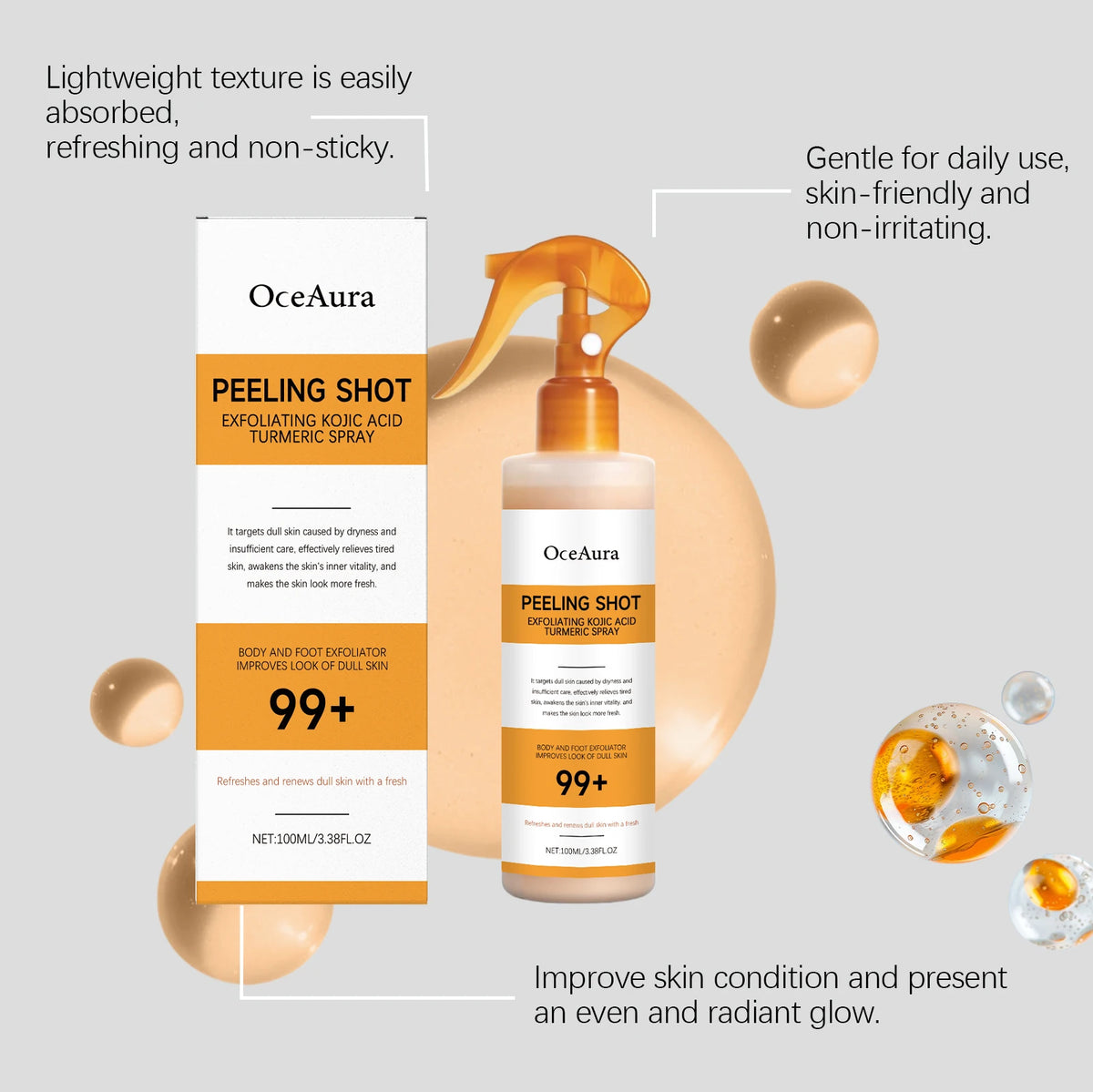 Exfoliating Turmeric Body & Foot Peeling Spray for Brightening & Smooth Skin