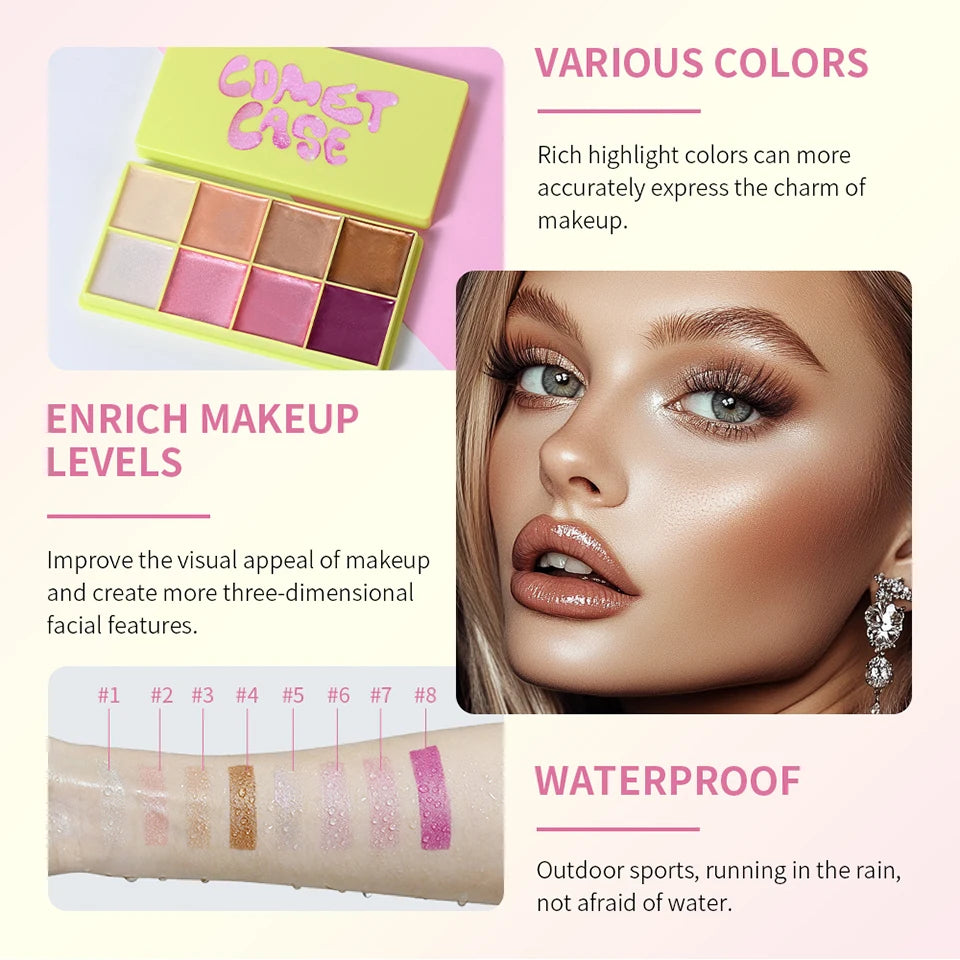 8-Color Cream Blush & Highlighter Palette | Long-Lasting Glow - 12