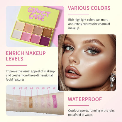 8-Color Cream Blush & Highlighter Palette | Long-Lasting Glow