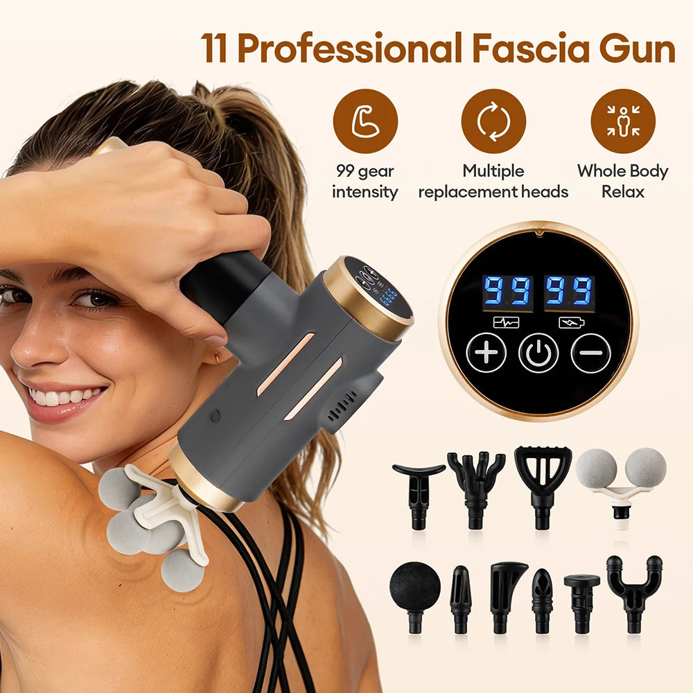 11-in-1 Deep Tissue Massage Gun with 99 Speeds & LED Touch Screen