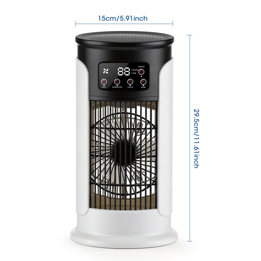 Portable Mini Air Cooling Fan - Desktop Misting Cooler with 6 Speeds & LED Light - 10