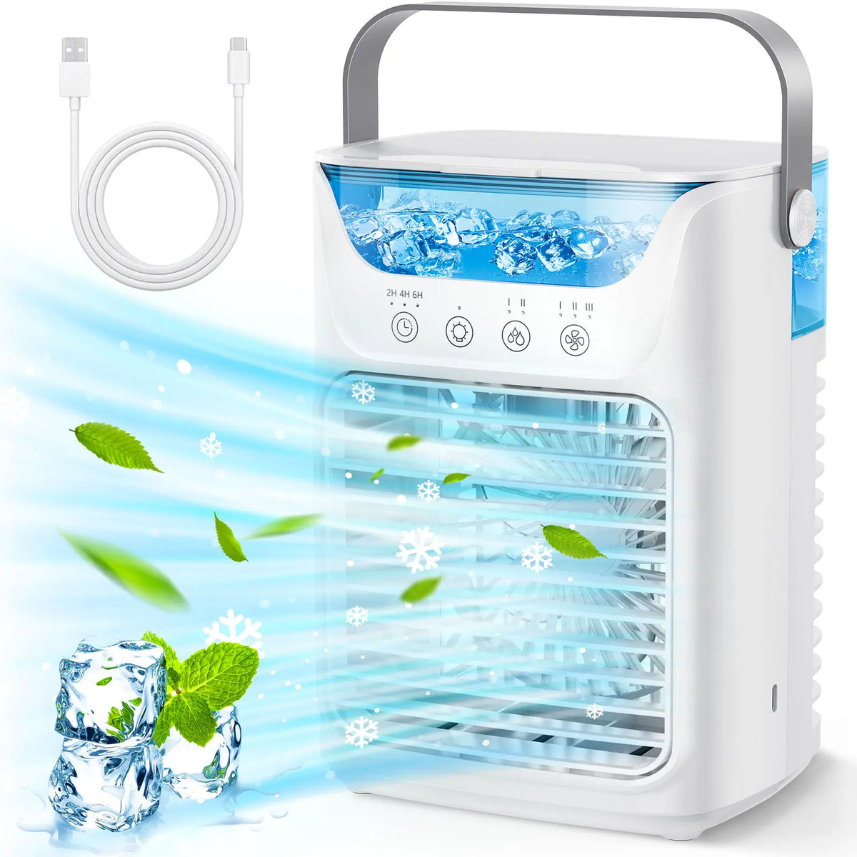 Portable Desktop Air Cooler Fan with Ultrasonic Misting and Ambient Light