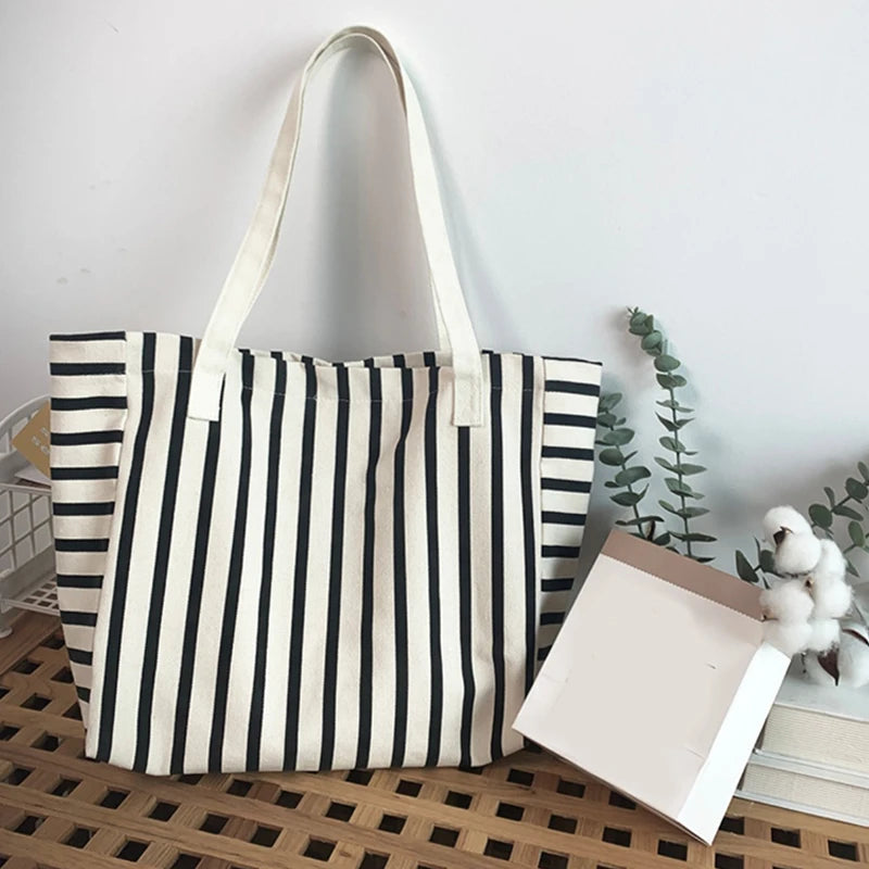 Luxury Striped Canvas Beach Tote