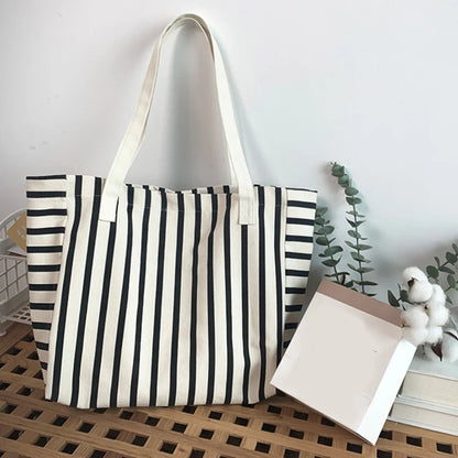 Luxury Striped Canvas Beach Tote