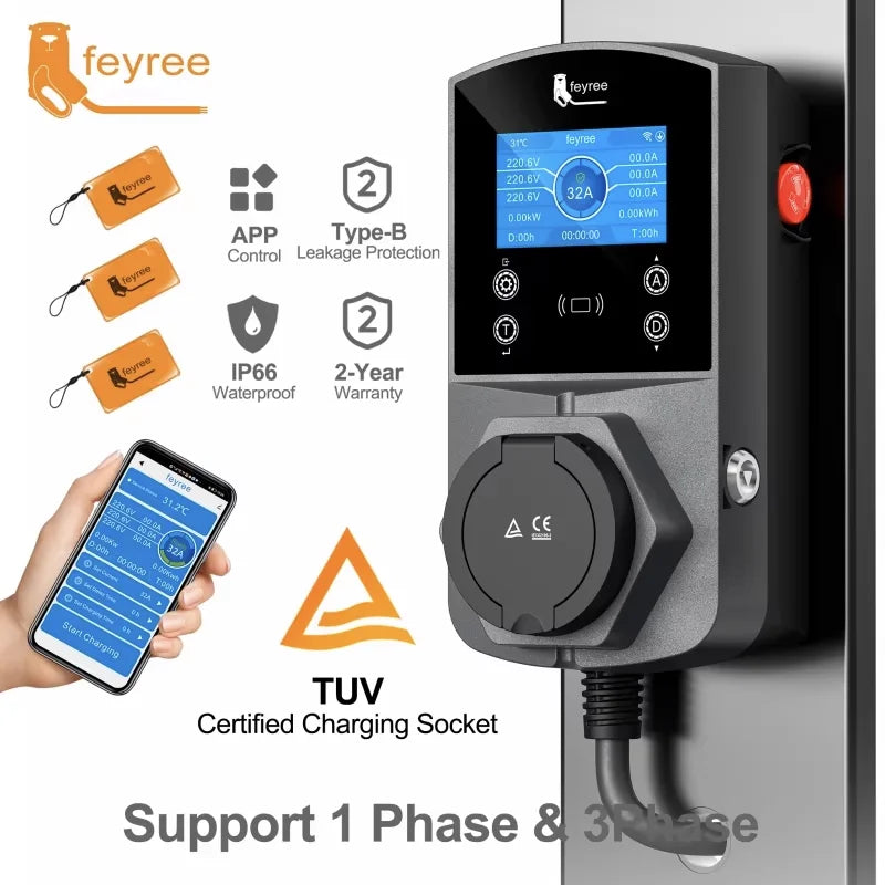22KW Smart EV Wallbox Charger - WiFi App Control & Weatherproof EVSE - 1