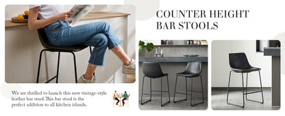 Modern Faux Leather Bar Stools - Set of 2 Counter Height Kitchen Chairs