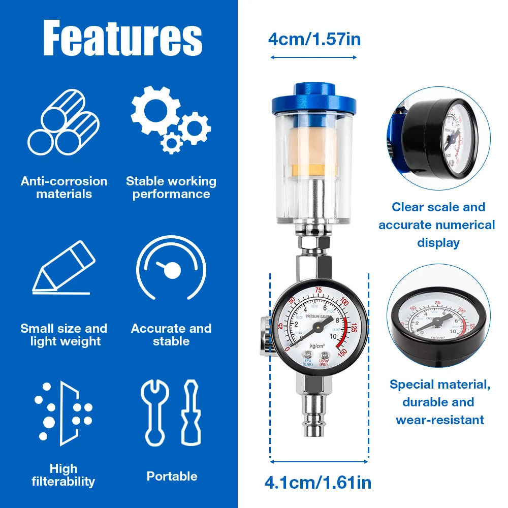 Air Compressor Filter Regulator Water Trap Separator for Spray Gun 1/4