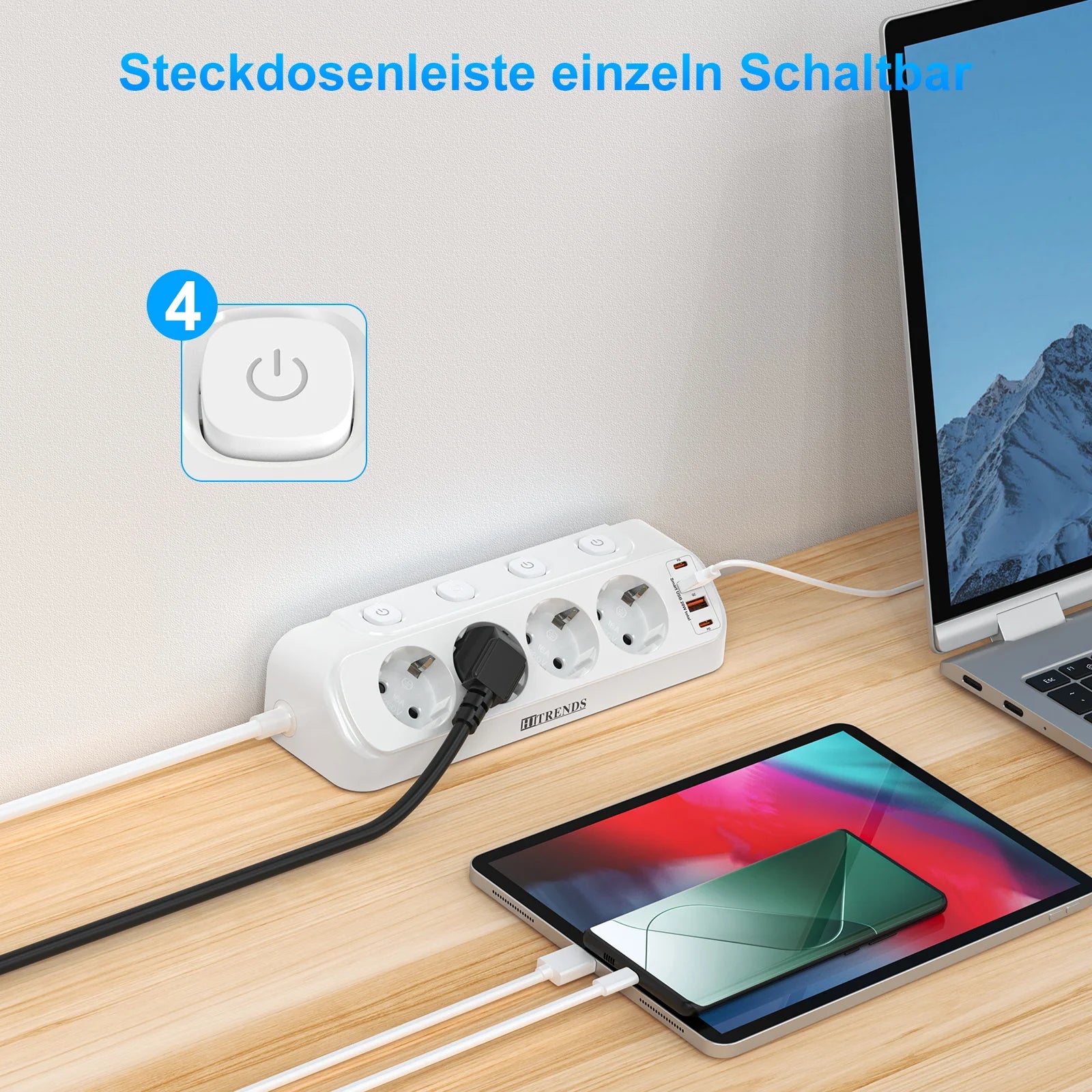 Desktop Power Strip with USB-C Fast Charging & 4 Individual Switches - 11