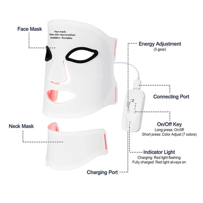 Wireless 7-Color LED Light Therapy Silicone Face & Neck Mask