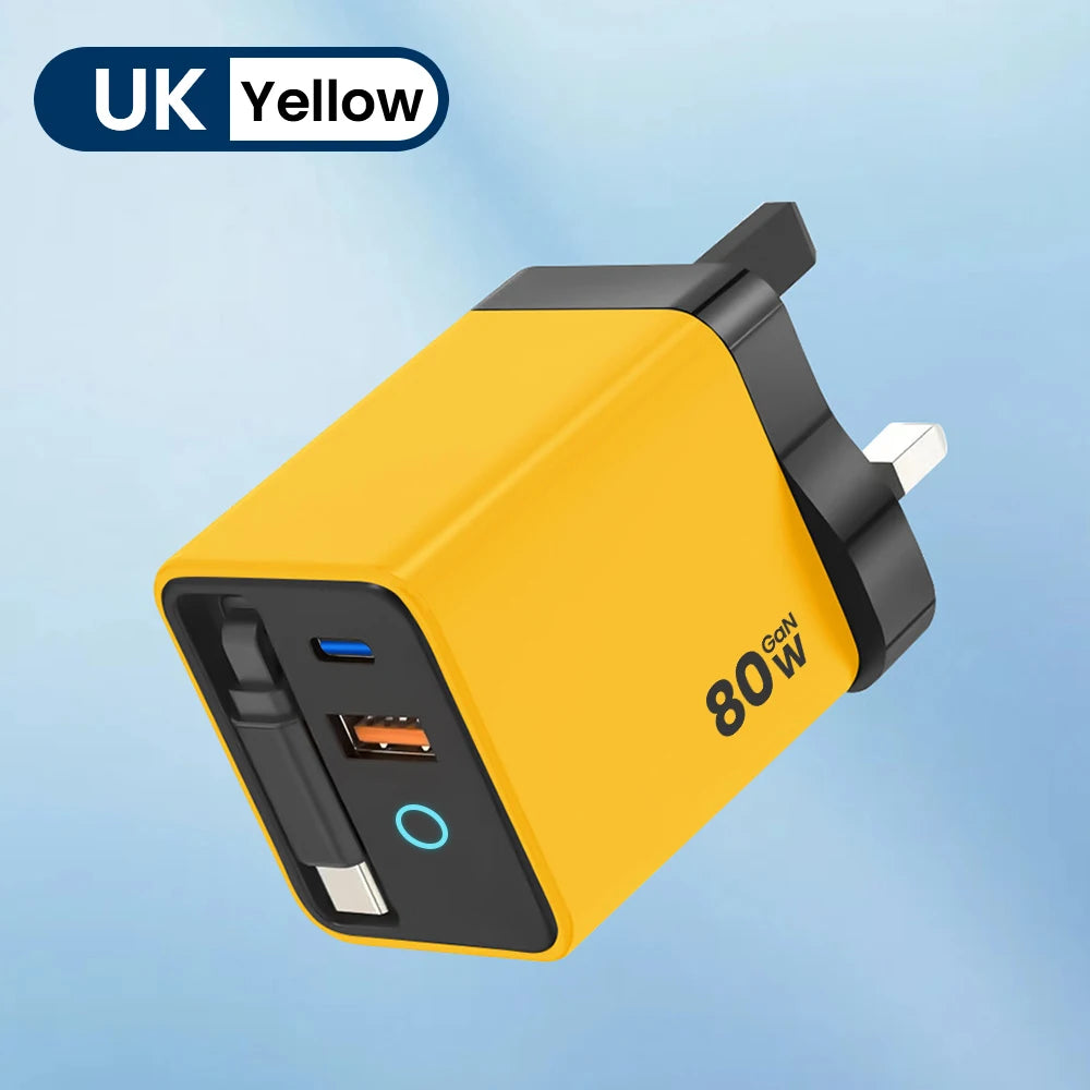 80W Fast USB-C Car Charger with Retractable Cable for iPhone & Laptop - 22