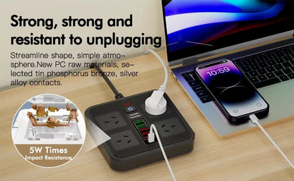 10-in-1 AU Power Board with 5 USB & 1 Type-C Ports – Surge Protected