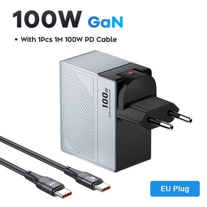 100W GaN USB-C Fast Charger - Multi-Port PD Quick Charging Adapter