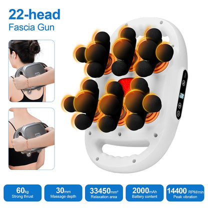 22-Head Fascia Massage Gun - Deep Tissue Body Massager