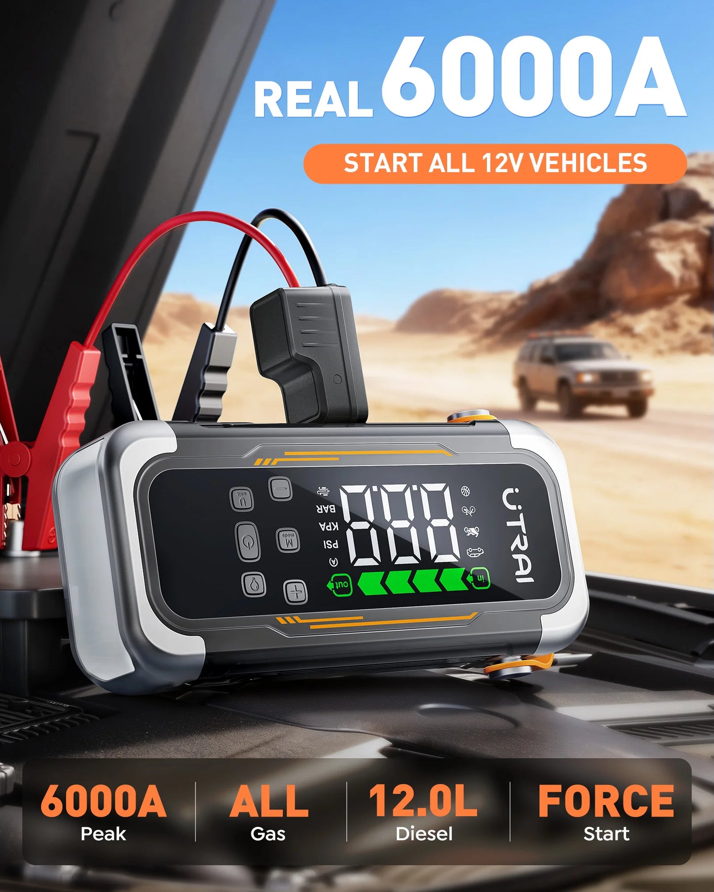 6000A Car Jump Starter with 150PSI Air Compressor & Power Bank