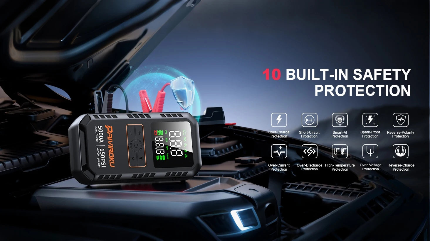 4-in-1 Portable Car Jump Starter with Tire Inflator & 150PSI Air Compressor - 8