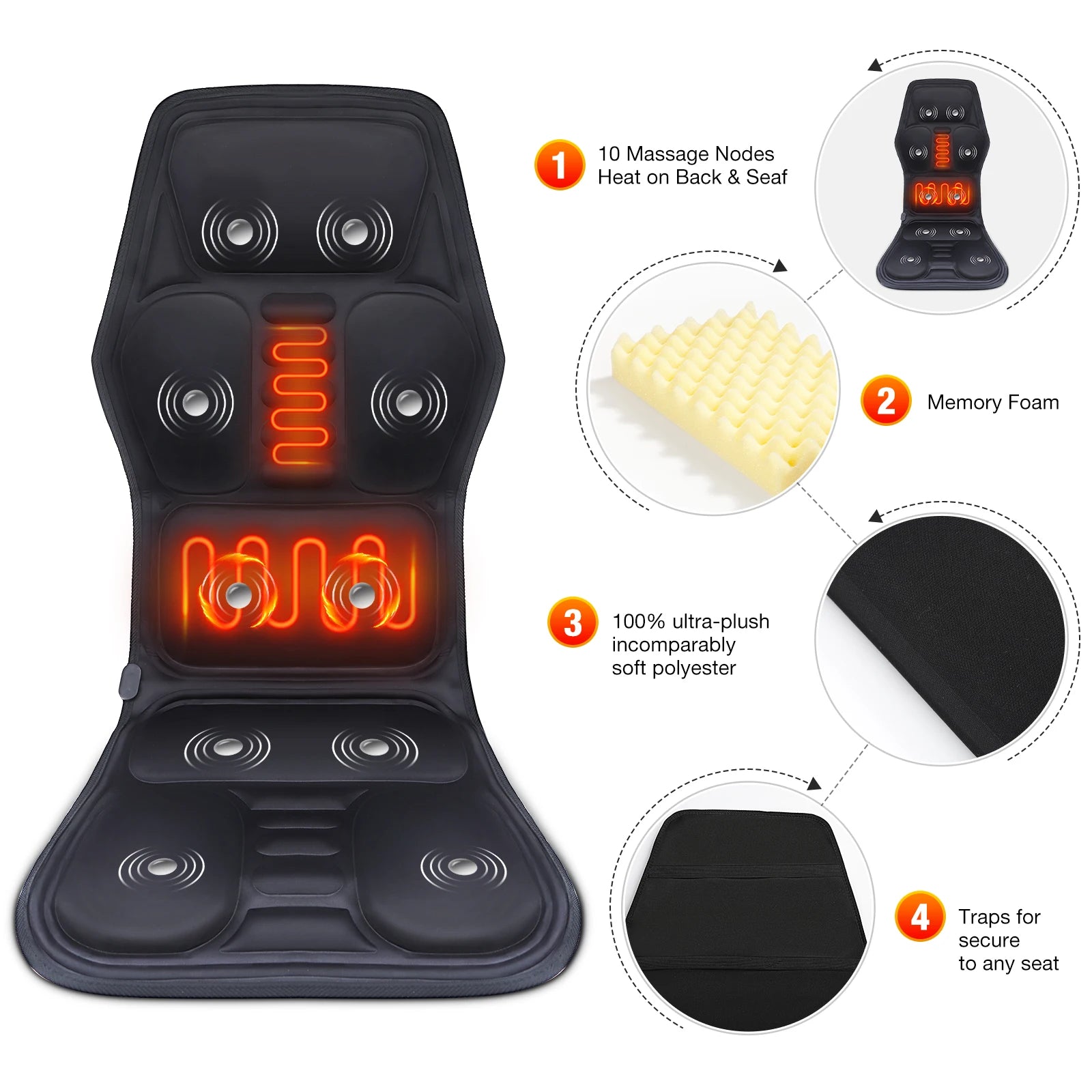 Electric Full-Body Vibrating Massage Chair Cushion with Soothing Heat Therapy - 10