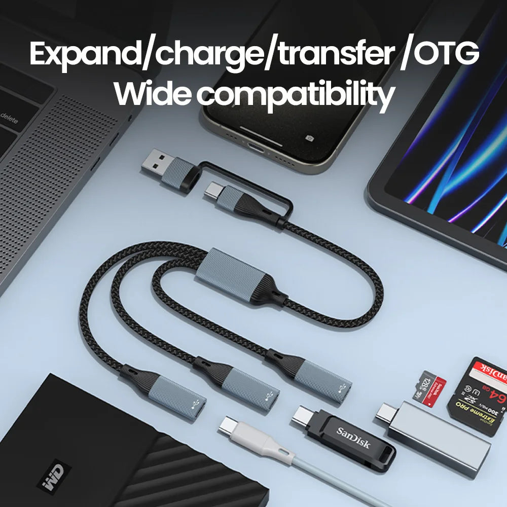 USB-C to 3-Port USB 3.0 Hub Adapter - High-Speed Data & OTG Splitter - 6