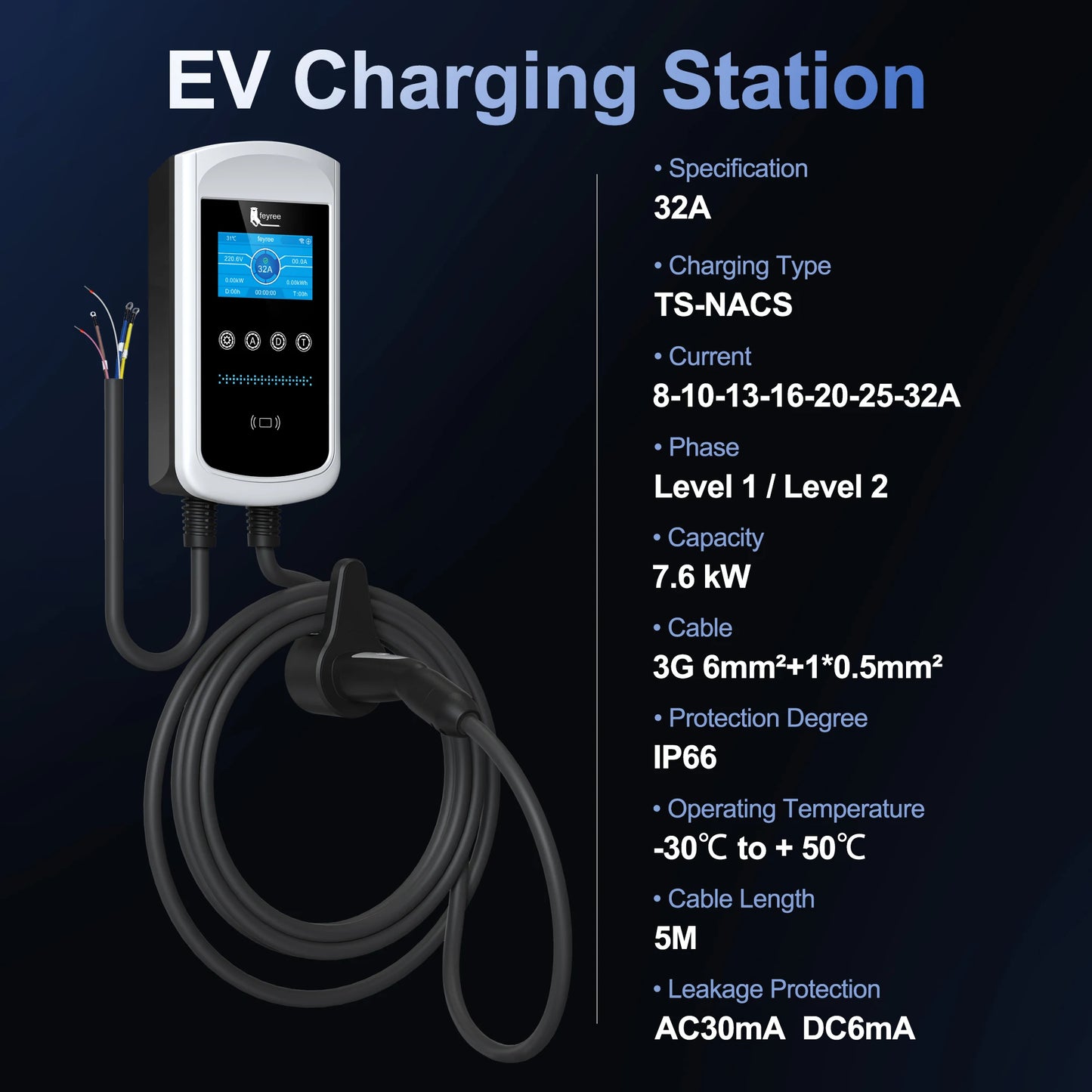 Smart EV Home Charging Station - 7kW-12kW WiFi App Control Wallbox