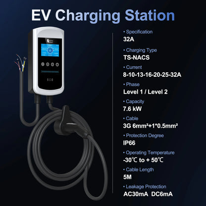 Smart EV Home Charging Station - 7kW-12kW WiFi App Control Wallbox