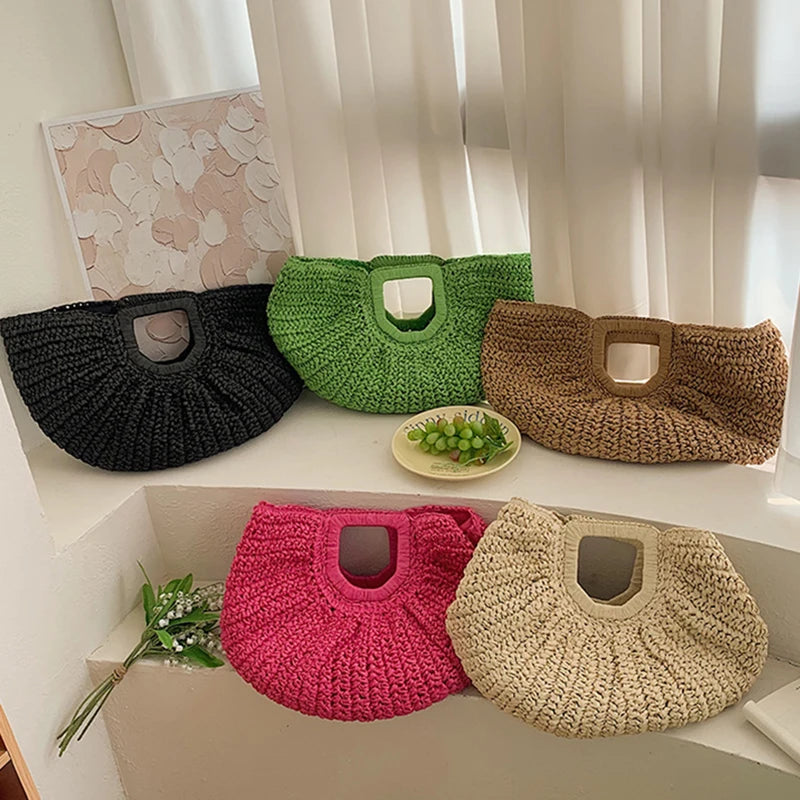 Luxury Half-Moon Straw Tote
