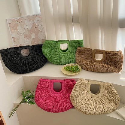Luxury Half-Moon Straw Tote