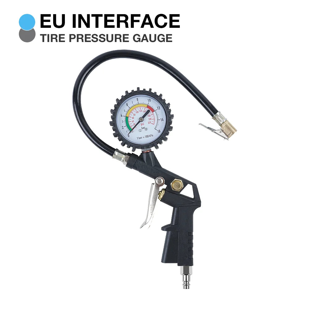 220 PSI Tire Pressure Gauge & Inflator Gun for Air Compressor - EU/JP Interface