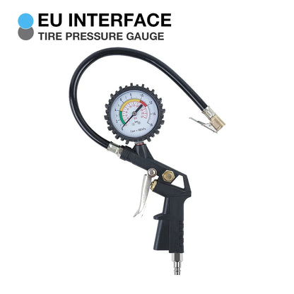 220 PSI Tire Pressure Gauge & Inflator Gun for Air Compressor - EU/JP Interface