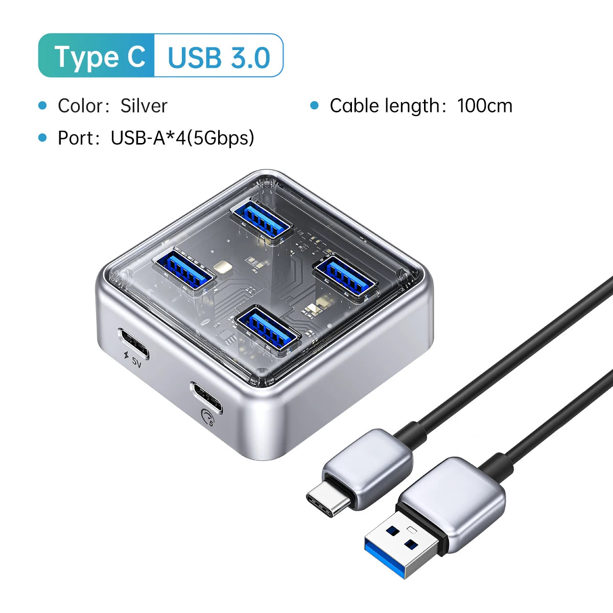 ORICO 4-Port USB-C Hub - High-Speed 5Gbps Data Transfer & Power Supply