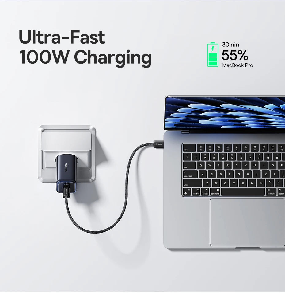 100W GaN Fast Charger - 3-Port USB-C Laptop & Phone Power Adapter - 9