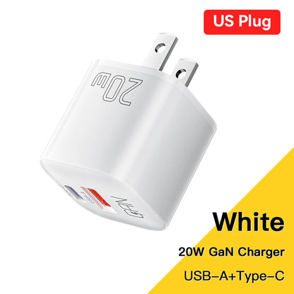 20W GaN Dual Port USB-C Fast Wall Charger for iPhone Samsung iPad