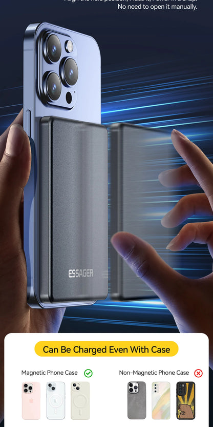 Slim Magnetic Wireless Power Bank 5000mAh for iPhone 16/15/14 Fast Charge