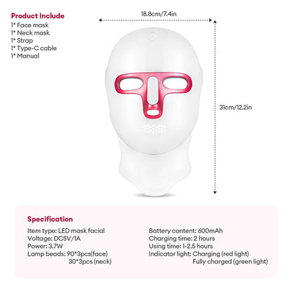 7 Color LED Face & Neck Mask - Anti-Aging Light Therapy