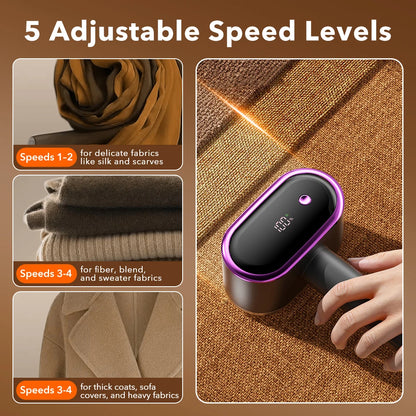 Electric Fabric Shaver - Portable Lint Remover with 5-Speed LED Display