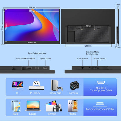 15.6" FHD Portable Monitor - IPS Gaming Laptop Display with USB-C & HDMI