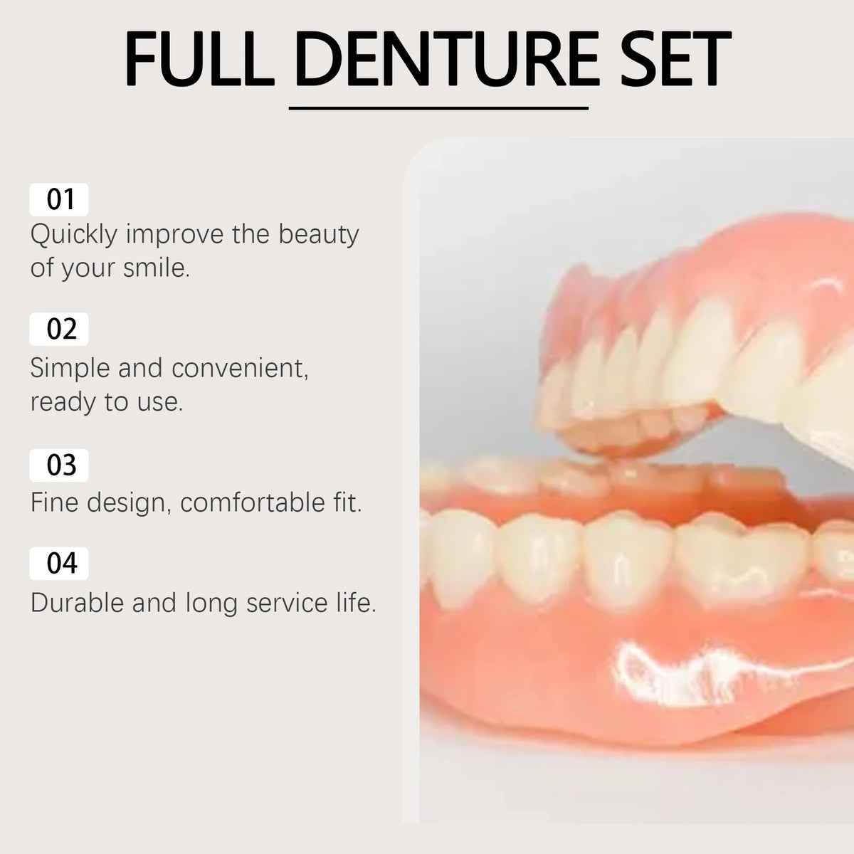 Comfort Fit Temporary Denture Set - Realistic Smile Repair Kit for Upper & Lower Teeth